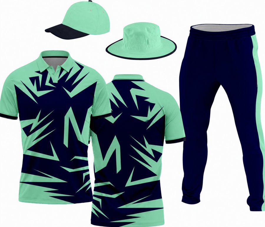 Coloured cricket clothing set with cap and hat